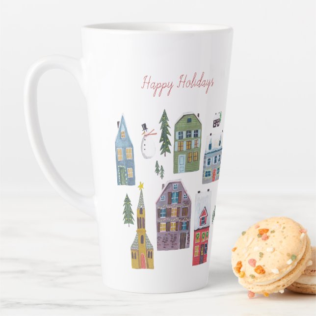Cute holiday winter snow Christmas houses  Latte Mug (In Situ)