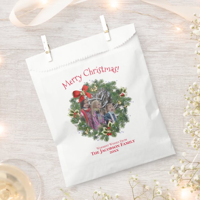 Cute Holiday Wreath Photo Frame Merry Christmas Favour Bag (Clipped)