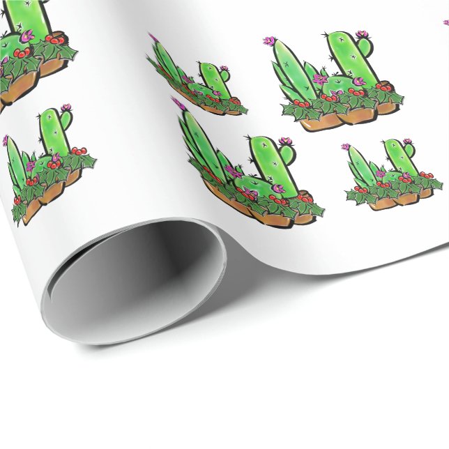 Cute holiday Xmas Cactus cacti succulents  Wrapping Paper (Roll Corner)