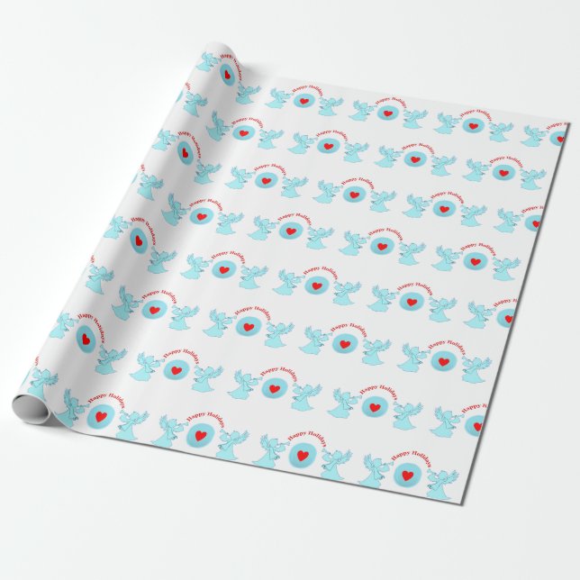 Cute Holidays Angels Wrapping Paper (Unrolled)