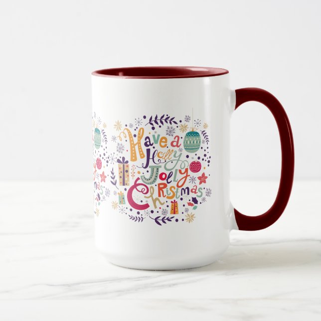 Cute Holly Jolly Retro Christmas Text Design Mug (Right)