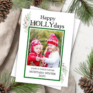 Cute Holly Leaves Happy HolIdays Kids Christmas Holiday Card
