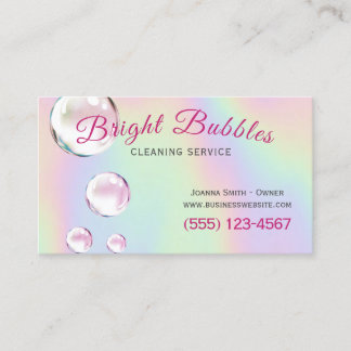 Cute Holographic Bubbles Maid Cleaning Service Business Card