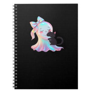 Cute Holographic Ghost Hugging Black Cat Cozy Girl Notebook
