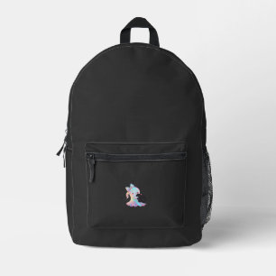 Cute Holographic Ghost Hugging Black Cat Cozy Girl Printed Backpack