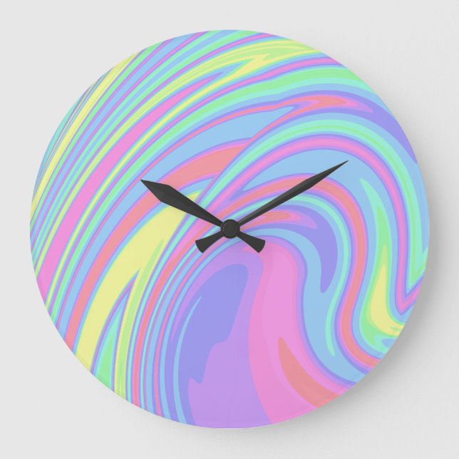 Cute Holographic Marble Art  Large Clock (Front)