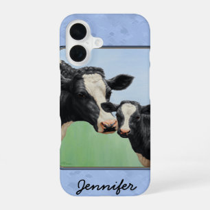 Cute Holstein Calf & Cow Sky Blue iPhone 16 Case