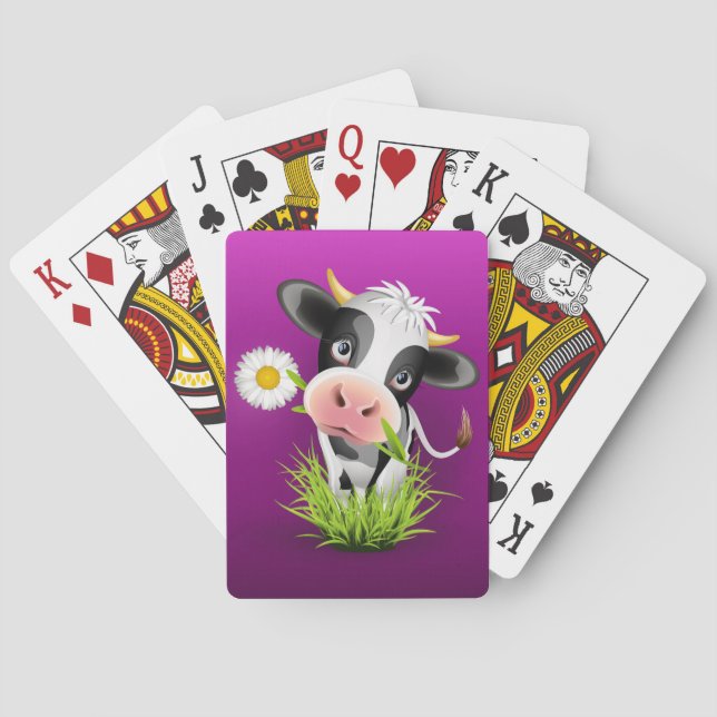 Cute Holstein cow in grass over purple Playing Cards (Back)