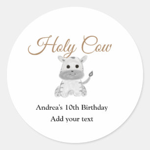 Cute holy cow farm animal birthday add name waterc classic round sticker