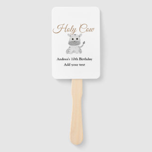 Cute holy cow farm animal birthday add name waterc hand fan