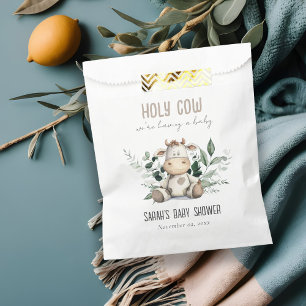 Cute Holy Cow Foliage Pastel Neutral Baby Shower Favour Bag