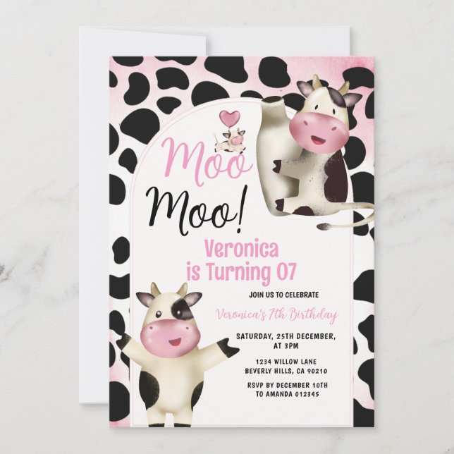Cute Holy Cow Moo Moo Any Age Birthday Party Invitation (Front)