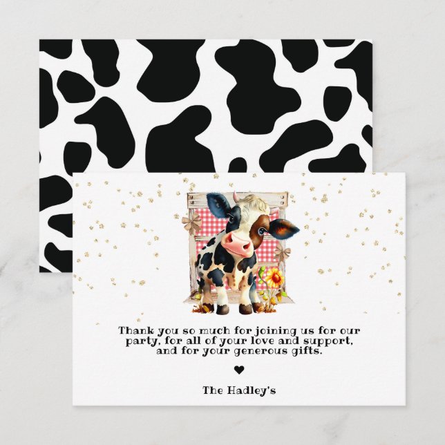 Cute Holy Cow Party Thank You Card (Front/Back)