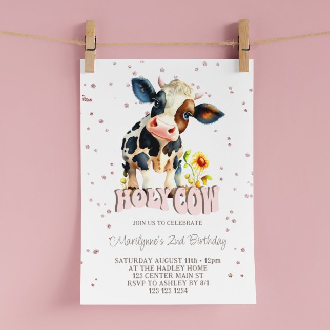 Cute Holy Cow Pink 2nd Birthday Invitation (Creator Uploaded)