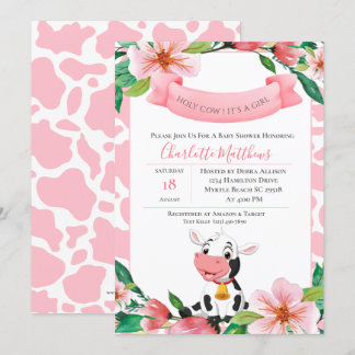 Cute Holy Cow Pink Floral  Baby Shower   Invitation