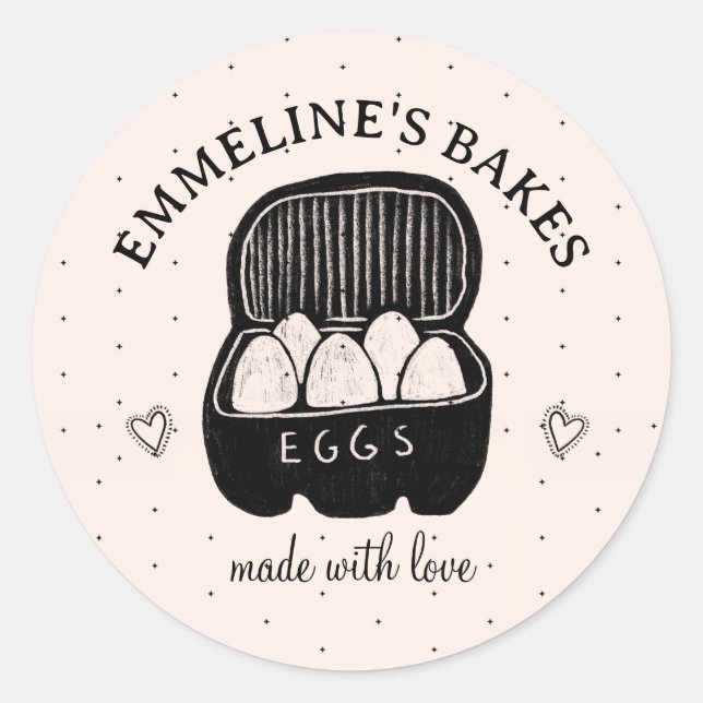 Cute Home Baker Cook Illustrated Pink Black  Classic Round Sticker (Front)