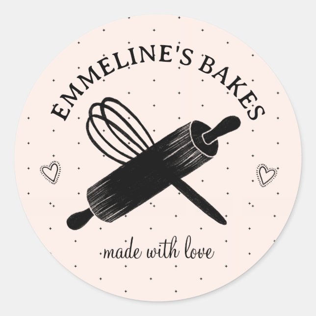 Cute Home Baker Cook Illustrated Rolling Pin Whisk Classic Round Sticker (Front)