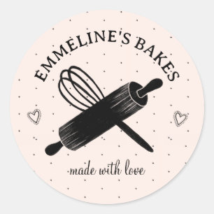 Cute Home Baker Cook Illustrated Rolling Pin Whisk Classic Round Sticker