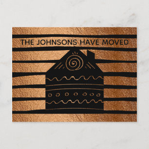 Cute Home Copper-Black Stripes Change of Address Announcement Postcard