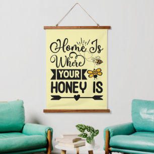 Cute home honey bee word art  hanging tapestry