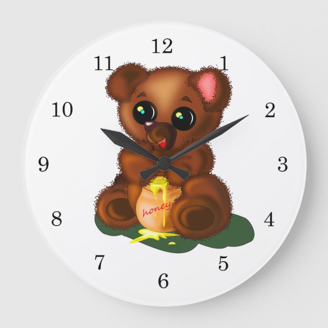 Cute Honey Bear Large Clock (Front)