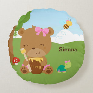 Cute honey bear round pillow