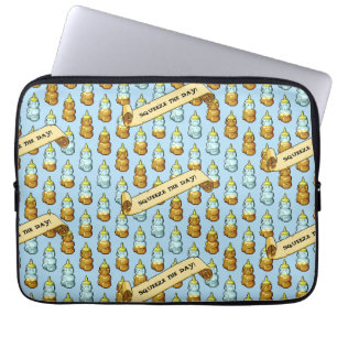 Cute Honey Bear Squeeze The Day! 80s Retro Artwork Laptop Sleeve