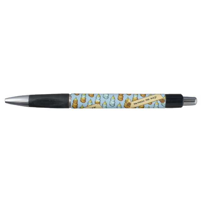 Cute Honey Bear Squeeze The Day! 80s Retro Artwork Pen (Front)