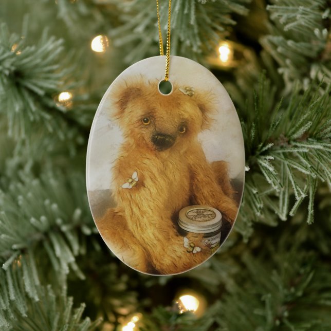 Cute Honey Bear Teddy Personalized Ceramic Ornament (Tree)
