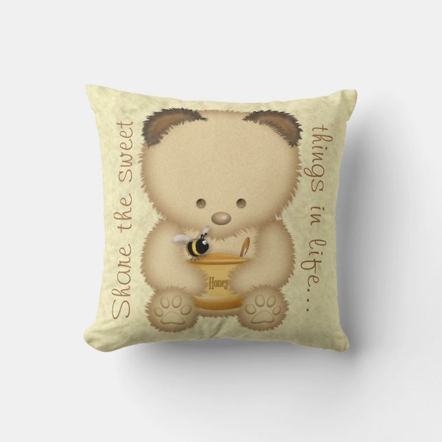 Cute Honey Bear Throw Pillow (Front)