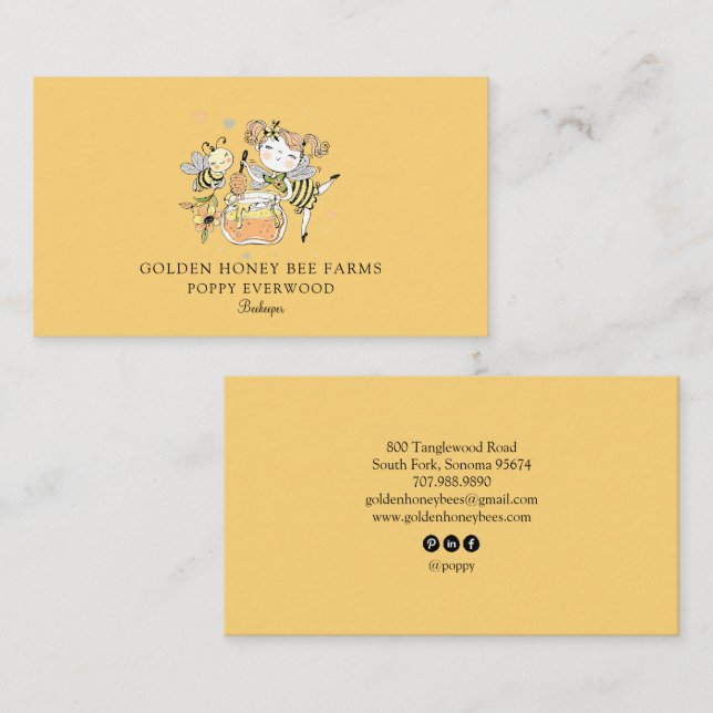 Cute Honey Bee Apiary Beekeeper Honey Products  Business Card (Front/Back)
