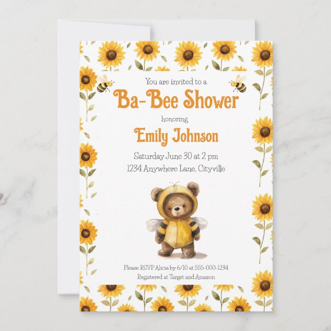 Cute Honey Bee Bear Ba-Bee Shower Invitation (Front)