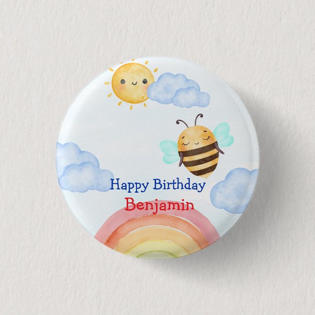 Cute honey bee Bee Birthday Party 1 Inch Round Button (Front)
