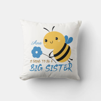 Cute Honey Bee Big Sister Name Custom  Throw Pillow