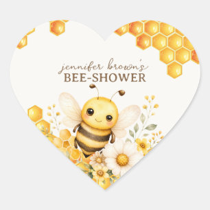 Cute Honey Bee birthday or baby shower Heart Sticker