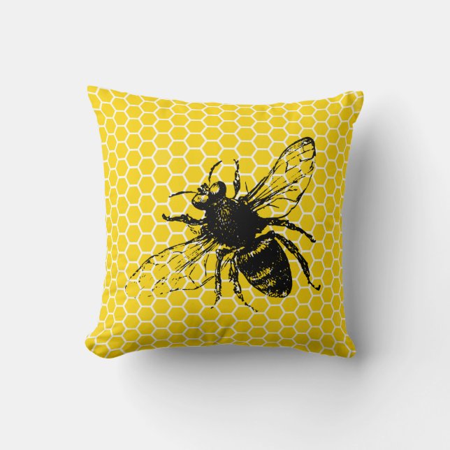 cute honey bee bumblebee yellow honeycomb throw pillow (Front)