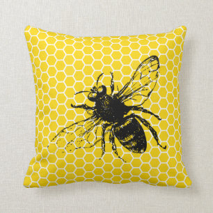 cute honey bee bumblebee yellow honeycomb throw pillow