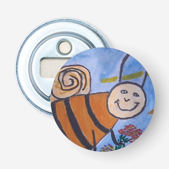 Cute Honey Bee Button Bottle Opener (Front)