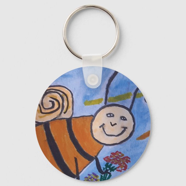Cute Honey Bee Button Key Ring (Front)