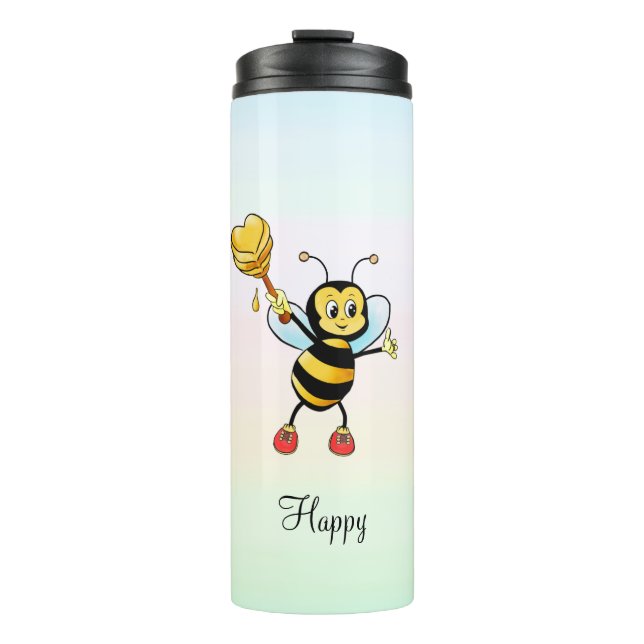 Cute Honey Bee & Calligraphy on Pastel Colours Thermal Tumbler (Front)