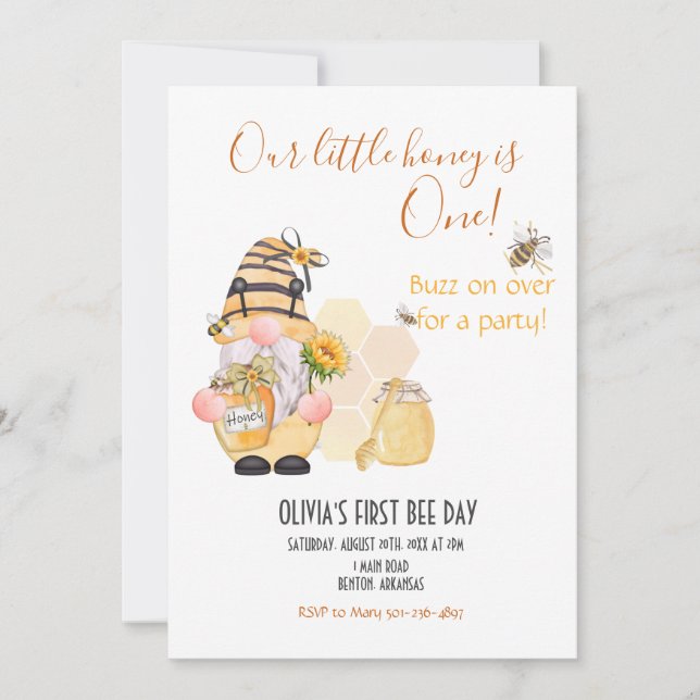 Cute honey bee comb yellow bees flowers invitation (Front)