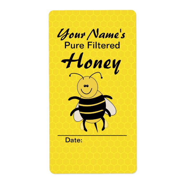 Cute Honey Bee Custom Name Honey Labels for Jar (Front)