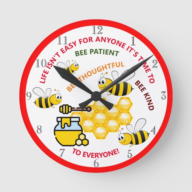 Cute Honey Bee, fun design Kids' Round Clock (Front)
