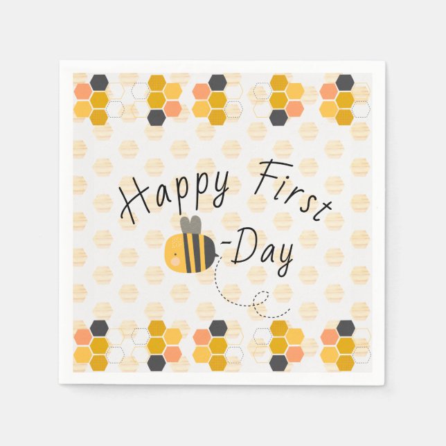 Cute Honey Bee Honeycomb First Bee Day Birthday Napkin (Front)