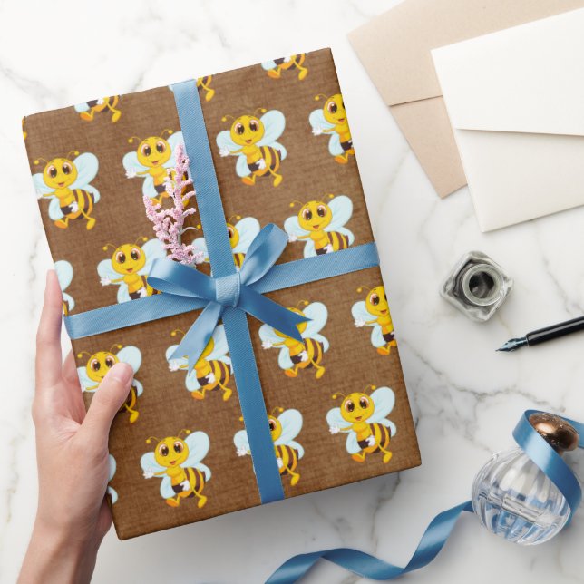 Cute Honey Bee on Brown Wrapping Paper (Gifting)