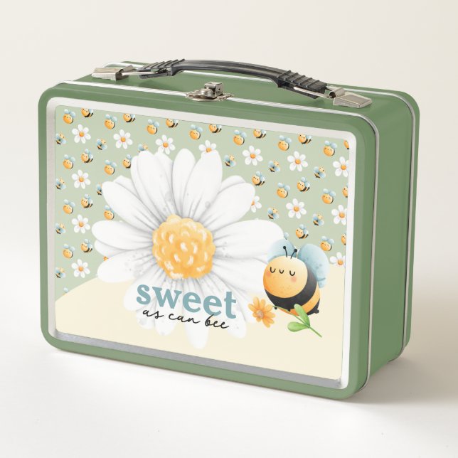 Cute Honey Bee Pattern Customizable Metal Lunch Box (Front)