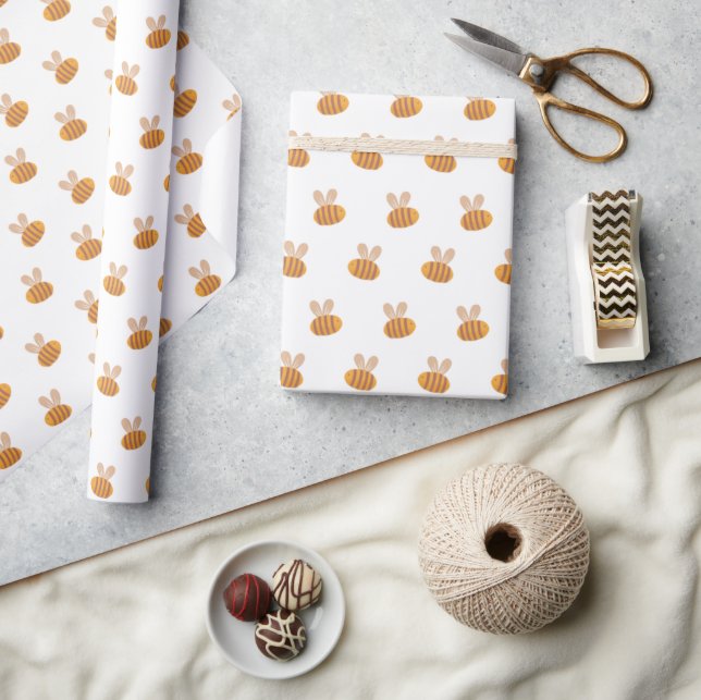 Cute honey bee pattern. Funny yellow animal kids Wrapping Paper (Crafts)