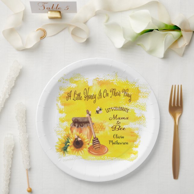 Cute Honey Bee Rustic Greenery Baby Shower Paper Plate (Wedding)