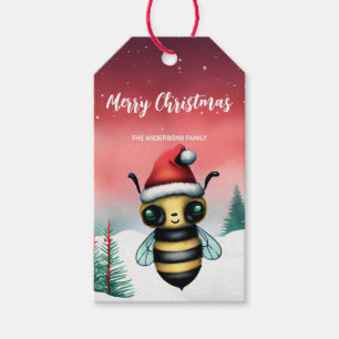  Cute honey bee Santa Christmas party Snow kids Gift Tags