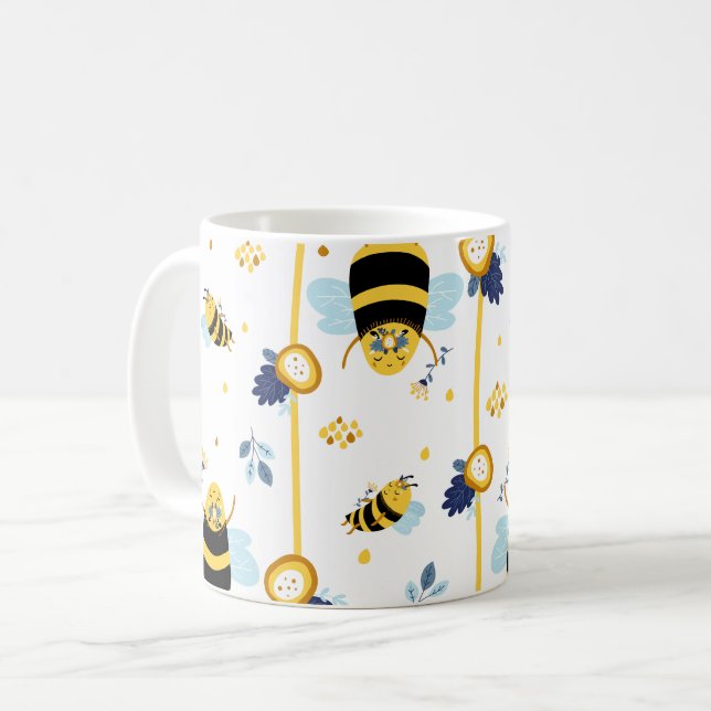 Cute Honey Bee Spring Summer Pattern Coffee Mug (Front Left)